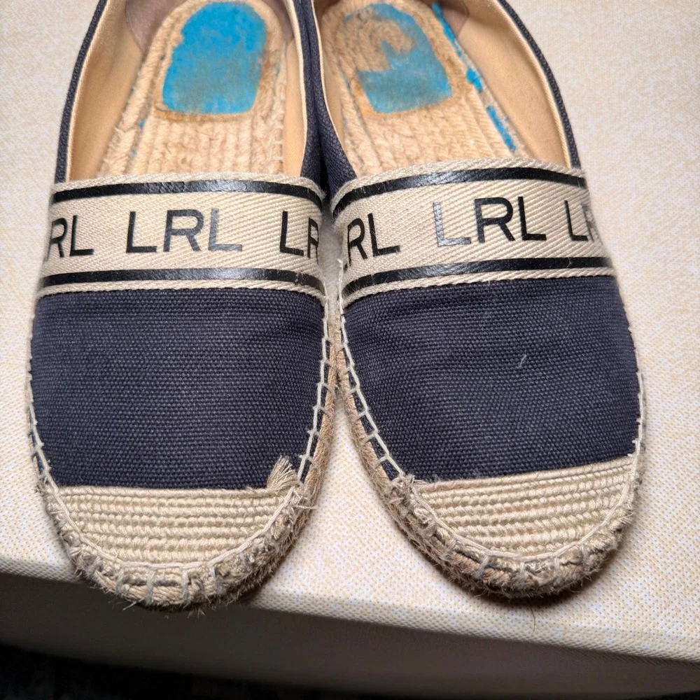 Lauren Ralph Lauren Caylee Espadrille Flats Womens 7.5 Navy Canvas Logo Nautical